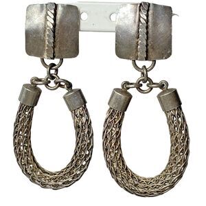 Marjorie Baer SF Vintage Silver Tone Mesh Drop Earrings Brutalist Artisan